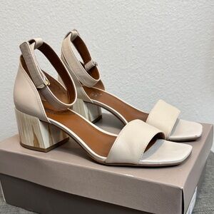 Franco Sarto 8.5 Leather Putty Block Heel Sandals L-Meryl